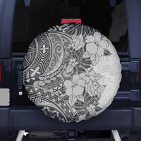 Polynesia Spare Tire Cover Hibiscus and Hawaiian Tribal Tattoo Retro Style Gray Color - Wonder Print Shop
