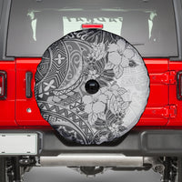 Polynesia Spare Tire Cover Hibiscus and Hawaiian Tribal Tattoo Retro Style Gray Color - Wonder Print Shop