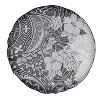Polynesia Spare Tire Cover Hibiscus and Hawaiian Tribal Tattoo Retro Style Gray Color - Wonder Print Shop