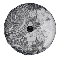 Polynesia Spare Tire Cover Hibiscus and Hawaiian Tribal Tattoo Retro Style Gray Color - Wonder Print Shop