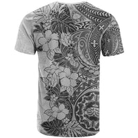 Polynesia T Shirt Hibiscus and Hawaiian Tribal Tattoo Retro Style Gray Color - Wonder Print Shop