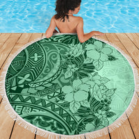 Polynesia Beach Blanket Hibiscus and Hawaiian Tribal Tattoo Retro Style Green Color LT9 - Wonder Print Shop