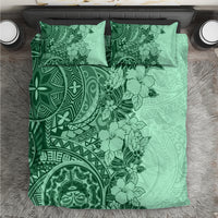 Polynesia Bedding Set Hibiscus and Hawaiian Tribal Tattoo Retro Style Green Color LT9 - Wonder Print Shop