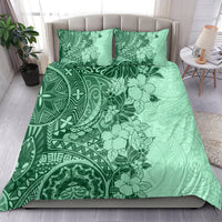 Polynesia Bedding Set Hibiscus and Hawaiian Tribal Tattoo Retro Style Green Color LT9 - Wonder Print Shop