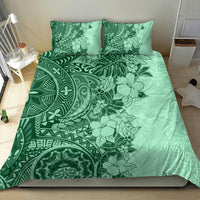 Polynesia Bedding Set Hibiscus and Hawaiian Tribal Tattoo Retro Style Green Color LT9 - Wonder Print Shop