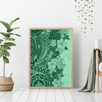 Polynesia Canvas Wall Art Hibiscus and Hawaiian Tribal Tattoo Retro Style Green Color LT9 - Wonder Print Shop