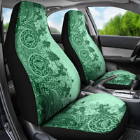 Polynesia Car Seat Cover Hibiscus and Hawaiian Tribal Tattoo Retro Style Green Color LT9 - Wonder Print Shop