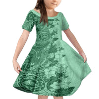 Polynesia Family Matching Mermaid Dress and Hawaiian Shirt Hibiscus and Hawaiian Tribal Tattoo Retro Style Green Color LT9 - Wonder Print Shop