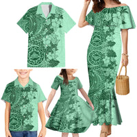 Polynesia Family Matching Mermaid Dress and Hawaiian Shirt Hibiscus and Hawaiian Tribal Tattoo Retro Style Green Color LT9 - Wonder Print Shop