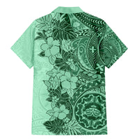 Polynesia Family Matching Mermaid Dress and Hawaiian Shirt Hibiscus and Hawaiian Tribal Tattoo Retro Style Green Color LT9 - Wonder Print Shop