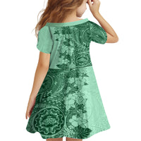 Polynesia Family Matching Off Shoulder Maxi Dress and Hawaiian Shirt Hibiscus and Hawaiian Tribal Tattoo Retro Style Green Color LT9 - Wonder Print Shop