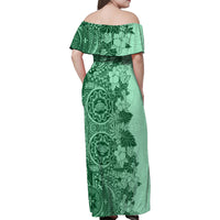 Polynesia Family Matching Off Shoulder Maxi Dress and Hawaiian Shirt Hibiscus and Hawaiian Tribal Tattoo Retro Style Green Color LT9 - Wonder Print Shop