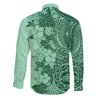 Polynesia Family Matching Short Sleeve Bodycon Dress and Hawaiian Shirt Hibiscus and Hawaiian Tribal Tattoo Retro Style Green Color - Wonder Print Shop