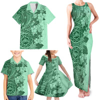 Polynesia Family Matching Tank Maxi Dress and Hawaiian Shirt Hibiscus and Hawaiian Tribal Tattoo Retro Style Green Color - Wonder Print Shop