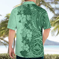 Polynesia Hawaiian Shirt Hibiscus and Hawaiian Tribal Tattoo Retro Style Green Color - Wonder Print Shop
