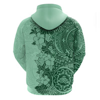 Polynesia Hoodie Hibiscus and Hawaiian Tribal Tattoo Retro Style Green Color - Wonder Print Shop