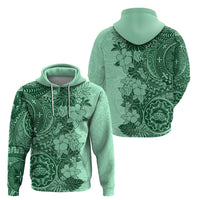 Polynesia Hoodie Hibiscus and Hawaiian Tribal Tattoo Retro Style Green Color - Wonder Print Shop