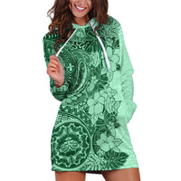 Polynesia Hoodie Dress Hibiscus and Hawaiian Tribal Tattoo Retro Style Green Color - Wonder Print Shop