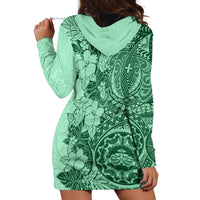 Polynesia Hoodie Dress Hibiscus and Hawaiian Tribal Tattoo Retro Style Green Color - Wonder Print Shop