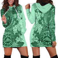 Polynesia Hoodie Dress Hibiscus and Hawaiian Tribal Tattoo Retro Style Green Color - Wonder Print Shop