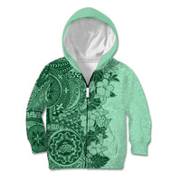 Polynesia Kid Hoodie Hibiscus and Hawaiian Tribal Tattoo Retro Style Green Color - Wonder Print Shop