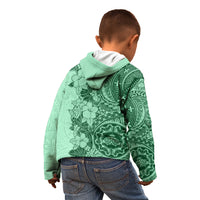 Polynesia Kid Hoodie Hibiscus and Hawaiian Tribal Tattoo Retro Style Green Color - Wonder Print Shop