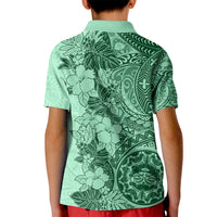 Polynesia Kid Polo Shirt Hibiscus and Hawaiian Tribal Tattoo Retro Style Green Color - Wonder Print Shop