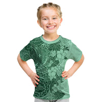 Polynesia Kid T Shirt Hibiscus and Hawaiian Tribal Tattoo Retro Style Green Color - Wonder Print Shop