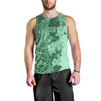 Polynesia Men Tank Top Hibiscus and Hawaiian Tribal Tattoo Retro Style Green Color - Wonder Print Shop