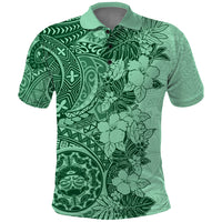Polynesia Polo Shirt Hibiscus and Hawaiian Tribal Tattoo Retro Style Green Color - Wonder Print Shop