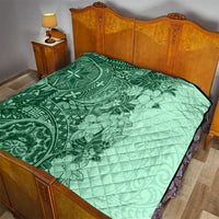 Polynesia Quilt Hibiscus and Hawaiian Tribal Tattoo Retro Style Green Color - Wonder Print Shop