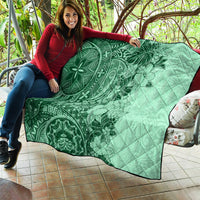 Polynesia Quilt Hibiscus and Hawaiian Tribal Tattoo Retro Style Green Color - Wonder Print Shop