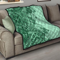 Polynesia Quilt Hibiscus and Hawaiian Tribal Tattoo Retro Style Green Color - Wonder Print Shop