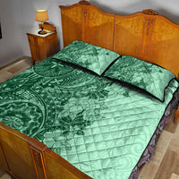 Polynesia Quilt Bed Set Hibiscus and Hawaiian Tribal Tattoo Retro Style Green Color - Wonder Print Shop