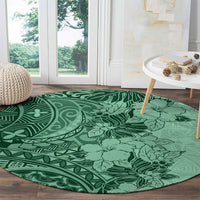 polynesia-round-carpet-hibiscus-and-hawaiian-tribal-tattoo-retro-style-green-color
