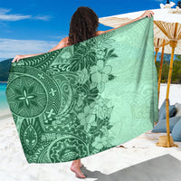 Polynesia Sarong Hibiscus and Hawaiian Tribal Tattoo Retro Style Green Color - Wonder Print Shop