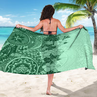 Polynesia Sarong Hibiscus and Hawaiian Tribal Tattoo Retro Style Green Color - Wonder Print Shop
