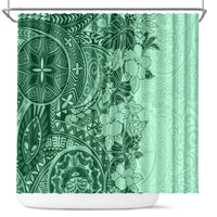 polynesia-shower-curtain-hibiscus-and-hawaiian-tribal-tattoo-retro-style-green-color