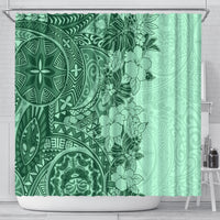 polynesia-shower-curtain-hibiscus-and-hawaiian-tribal-tattoo-retro-style-green-color