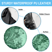 Polynesia Spare Tire Cover Hibiscus and Hawaiian Tribal Tattoo Retro Style Green Color - Wonder Print Shop