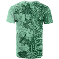 Polynesia T Shirt Hibiscus and Hawaiian Tribal Tattoo Retro Style Green Color - Wonder Print Shop