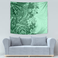 Polynesia Tapestry Hibiscus and Hawaiian Tribal Tattoo Retro Style Green Color - Wonder Print Shop