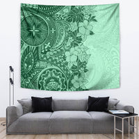 Polynesia Tapestry Hibiscus and Hawaiian Tribal Tattoo Retro Style Green Color - Wonder Print Shop