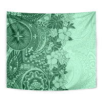 Polynesia Tapestry Hibiscus and Hawaiian Tribal Tattoo Retro Style Green Color - Wonder Print Shop