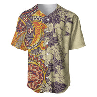 Polynesia Baseball Jersey Hibiscus and Hawaiian Tribal Tattoo Retro Style Tan Color LT9 - Wonder Print Shop