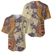 Polynesia Baseball Jersey Hibiscus and Hawaiian Tribal Tattoo Retro Style Tan Color LT9 - Wonder Print Shop