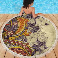 Polynesia Beach Blanket Hibiscus and Hawaiian Tribal Tattoo Retro Style Tan Color LT9 - Wonder Print Shop