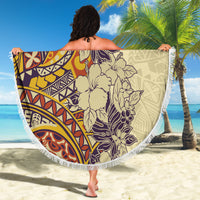 Polynesia Beach Blanket Hibiscus and Hawaiian Tribal Tattoo Retro Style Tan Color LT9 - Wonder Print Shop