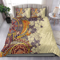 Polynesia Bedding Set Hibiscus and Hawaiian Tribal Tattoo Retro Style Tan Color LT9 - Wonder Print Shop