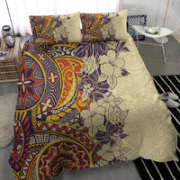 Polynesia Bedding Set Hibiscus and Hawaiian Tribal Tattoo Retro Style Tan Color LT9 - Wonder Print Shop